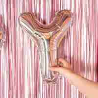 Balon Folie Metalizata Litera Y, Flippy, 80 cm, Umflati cu Heliu sau Aer, Ambalaj Individual, Pai inclus, Argintiu