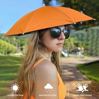 Umbrela de Cap, Flippy, Diametru 69 cm, Banda Elastica de Cap, Protectie UV/Ploaie, Portocaliu