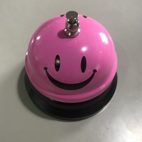 Clopotel Metalic Multifunctional, Flippy, Roz cu Imprimeu SMILEY FACE, 7.5 x 7.5 x 6.5 cm, Dresaj, Receptie, Restaurante,