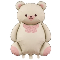 Balon din Folie Metalizata, Flippy, Figurina Animata, Model Ursulet, 89 x 65 cm, Ambalaj Individual, Pai Inclus, Umflare cu Aer sau Heliu, Bej Sampanie