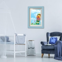 Rama Foto Flippy, cu Magnet, din Lemn, cu Spatiu Pentru Depozitare, Pentru Desene si Picturi A4, Sticla Securizata, Rama MDF, 21x30 cm, Albastru