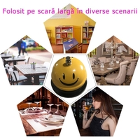 Clopotel Metalic Multifunctional, Flippy, Galben cu Imprimeu Smiley Face, 7.5x7.5x6.5 cm, Receptie, Restaurant, Cafenele