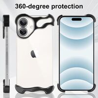 Husa Metalica Compatibila cu iPhone 16, Flippy, Protectie pentru Colturile Telefonului si Camera, Aliaj, Antisoc, Antizgariere, Negru