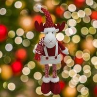 Figurina Decorativa, Pentru Craciun, Flippy, Ren, Picioare Telescopice, Inaltime Reglabila 44-54cm, Caciula cu Inimioare, Alb/Rosu