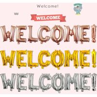 Set Baloane din Folie Metalizata, Flippy, Model WELCOME!, Litere de 40 cm, Baloane Party, Ambalaj Individual, Pai Inclus, Umflare cu Aer sau Heliu, Argintiu