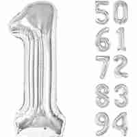 Balon din Folie Metalizata, Flippy, Figurina Cifra, Tema Aniversare 80 cm, Ambalaj Individual, Pai inclus, Umflare cu Aer sau Heliu, Argintiu, Cifra 1
