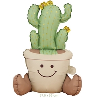 Balon din Folie Metalizata, Flippy, Figurina Animata, Model Ghivechi Cactus, 57.5 x 56 cm, Ambalaj Individual, Pai Inclus, Umflare cu Aer sau Heliu, Verde