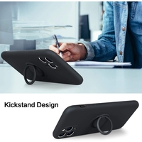 Husa protectie Flippy compatibila cu Apple iPhone 12 Pro Liquid Silicone Ring cu suport rotativ Negru