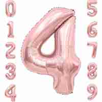 Balon din Folie Metalizata Flippy, Figurina Cifra, Tema Aniversare 80 cm, Ambalaj Individual, Pai inclus, Umflare cu Aer sau Heliu, Rose, Cifra 4