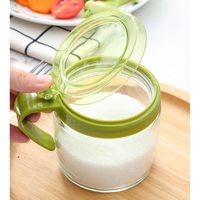 Recipient Condimente, Flippy, din Stilca, 180 ml, cu Maner si Lingurita, 8 x 9 cm, Capac Transparent, Verde