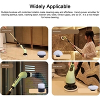 Perie Electrica de Curatare, Flippy, pentru Gresie, Baie, Bucatarie, 25x20x9.5 cm, cu 9 Capete, Maner Extensibil Detasabil 84-127cm, Incarcare USB-Type C, Rotire 360 de Grade, 3000 mAh, Culoare: Verde
