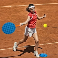 Set Badminton pentru Copii, Flippy, Doua Palete, Fluturas, 2 Mingi, Minge cu Elastic pentru Antrenament, Suport de Prindere Stabil, 41x23 cm, Albastru Portocaliu