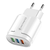 Incarcator Rapid QC3.0, Flippy, 3 Porturi USB, 2.1A, 18W, din ABS, Protectie Supraincalzire, Gama Macarons, Alb