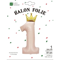 Balon din Folie Metalizata, Flippy, Figurina Cifra, Model 1, Tema Aniversare 100 cm, Ambalaj Individual, Pai Inclus, Umflare cu Aer sau Heliu, Crem