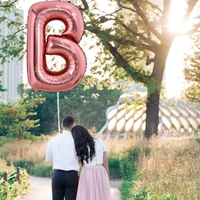 Balon Folie Metalizata Litera B, Flippy, 80 cm, Umflati cu Heliu sau Aer, Ambalaj Individual, Pai inclus, Rose Gold