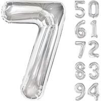 Balon din Folie Metalizata, Flippy, Figurina Cifra, Tema Aniversare 100 cm, Ambalaj Individual, Pai inclus, Umflare cu Aer sau Heliu, Argintiu, Cifra 7