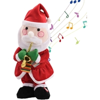 Decoratiune Mos Craciun, Flippy, Animat, care Canta si Danseaza, cu Saxofon, Imbracat Festiv, 25 cm Inaltime, Rosu