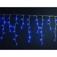 Instalatie Craciun Yoto, Tip Franjuri/Turturi, 12 m, 300 LED-uri, Prelungitor 1.5 m, 8 Jocuri de Lumini, Interconectabila, Conectare la Retea, Fir transparent, Interior/Exterior, Albastru