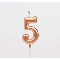 Lumanare de Tort, Flippy, Model Cifra 5, Party, 4.5 x 2.5 cm, din Parafina, Rose Gold