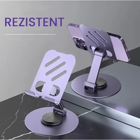 Suport rotativ pentru telefon, Flippy, Complet Metalic, Pliabil, Design Modern pentru Desktop, Multifunctional, Compatibil cu Tableta, 10.5 x 9 x 9 cm, 80 g, Mov