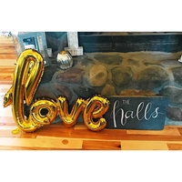 Balon din Folie Metalizata, Flippy, Model Love scris de mana, 102x65 cm, Tematica Ziua Îndrăgostiților, Ambalaj Individual, Pai Inclus, Umflare cu Aer sau Heliu, Auriu