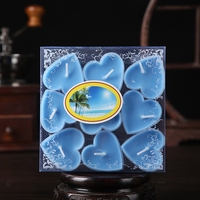 Set 9 Lumanari in Forma de Inima, Flippy, pentru Ziua Indragostitilor, Aroma Tropicala, Ardere 3.5 h, din Parafina, 4 x 2 cm, Albastru