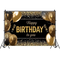 Banner Tip Fundal pentru Poze, Flippy, din Panza, 185 x 110 cm, Sfoara 6 m, Prindere in 4 Colturi, Happy Birthday to You, Negru/Auriu