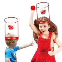 Set Interactiv pentru Copii, Flippy, Joc cu Doua Cosuri de Baschet de Pus pe Cap, Joc Dublu, 20 de Mingi Albe si Rosii, Multicolor