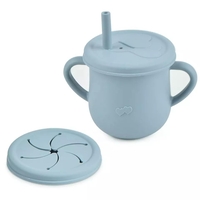 Set 10 Piese Servire Masa. Flippy, pentru Bebelusi si Copii, din Silicon/Lemn, cu Ventuze Anti-alunecare, fara Alergeni. +6 Luni, Model Elefant, Albastru Deschis