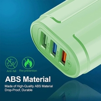 Incarcator Rapid QC3.0, Flippy, 3 Porturi USB, 2.1A, 18W, din ABS, Protectie Supraincalzire, Gama Macarons, Verde