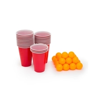 Joc de Baut BEER PONG, Flippy, Set din 12 Mingi de Tenis si 12 Pahare Reutilizabile, Joc Interactiv pentu Adulti, Albastru Rosu