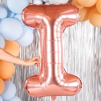 Balon Folie Metalizata Litera I, Flippy, 100 cm, Umflati cu Heliu sau Aer, Ambalaj Individual, Pai inclus, Rose Gold