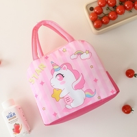 Geanta Termoizolanta pentru Copii, Flippy, 23x13x19 cm, Model Imprimeu Unicorn, din Folie de Aluminiu si Panza Oxford, Roz