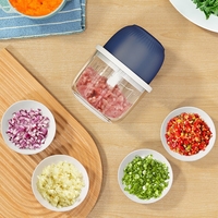 Tocator Electric pentru Bucatarie, Flippy, Model Presa Electrica pentru Legume Fructe Carne Umpluturi Sosuri, Otel Inoxidabil, 14 x 10.5 x 10.5 cm, 350 ml, Albastru Inchis