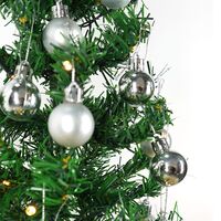 Brad Artificial Impodobit, 60 cm, suport plastic cu instalatie luminoasa 20 LED alb cald + 20 globuri argintii incluse, Flippy