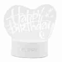 Lampa LED decorativa, Flippy, 3D, Happy Birthday, cu USB si baterii, 20 cm inaltime, din material acril, lumina multicolora si telecomanda inclusa, alb