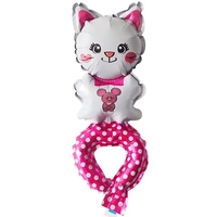 Balon din Folie Metalizata, Flippy, Figurine Animalute, Tip Bratara, Model Pisica, Ambalaj Individual, Pai Inclus, Umflare cu Aer sau Heliu, Alb