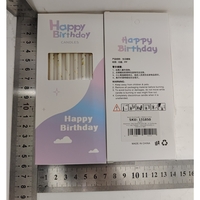 Set 6 Lumanari Lungi, Flippy, din Parafina, 10 x 0.5 cm, Happy Birthday, Alb/Auriu