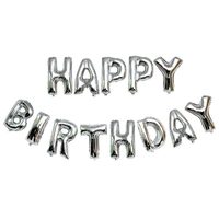 Set 13 Baloane Folie, Flippy, Tip Ghirlanda, Model Happy Birthday, 40 cm, Argintiu