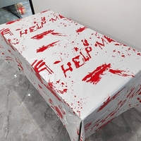 Fata de Masa, Flippy, din Folie, Imprimeu Halloween - Help Me, 137 x 274 cm, Alb/Rosu