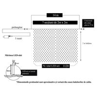 Instalatie Craciun, Tip Plasa, 14 m x 2 m, 1120 LED-uri, Alb rece, 8 jocuri de lumini, Transformator, Interconectabila, Prelungitor 5 m inclus, Fir transparent, Flippy