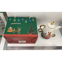 Set de Ceai, Flippy, Tema Craciun, Ceainic 450 ml, 2 x Cani 250 ml, din Ceramica, Model Ren Merry Christmas, Alb/Verde