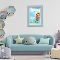 Rama Foto Flippy, cu Magnet, din Lemn, cu Spatiu Pentru Depozitare, Pentru Desene si Picturi A4, Sticla Securizata, Rama MDF, 21x30 cm, Albastru