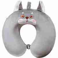 Perna de Calatorie in Forma de U, Flippy, Pentru Gat si Cap, Umplutura din Spuma cu Memorie, 30x30 cm, Model Husky, Accesoriu de Voiaj, Birou, Masina, Sistem Prindere Capse, Gri