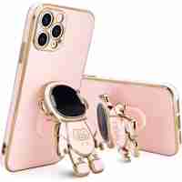 Husa de Protectie TPU 2in1, Flippy, pentru Apple iPhone 14 Pro, Astronaut cu Suport, Antisoc, Rezistenta la Impact, Protectie Camera, Roz