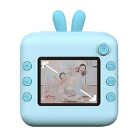 Camera Instantanee pentru Copii, Flippy, cu Functie de Printare, Cablu USB-C, Bluetooth, Compatibil iOS/Android, Imprimare APP, Model Iepure, Snur de Agatat Inclus, Albastru