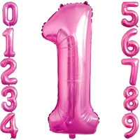 Balon din Folie Metalizata Flippy, Figurina Cifra, Tema Aniversare 80 cm, Ambalaj Individual, Pai inclus, Umflare cu Aer sau Heliu, Roz, Cifra 1