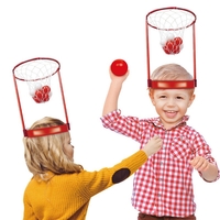 Set Interactiv pentru Copii, Flippy, Joc cu Doua Cosuri de Baschet de Pus pe Cap, Joc Dublu, 20 de Mingi Albe si Rosii, Multicolor