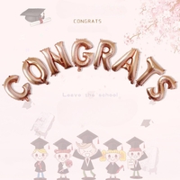 Set 8 Baloane din Folie Metalizata, Flippy, Model Scris Congrats, Litere de 40 cm, Tema Absolvire, Baloane Party, Ambalaj Individual, Pai Inclus, Umflare cu Aer sau Heliu, Roz
