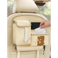 Geanta Multifunctionala de Depozitare, Flippy, pentru Bancheta din Spate a Masinii, Animat, Model Ursuleti, Scris Good Day, Suport Servetele si Telefon, 25x31 cm, Bej